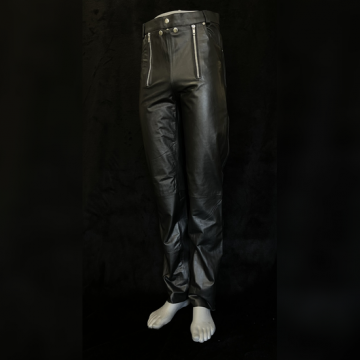 Black Leather Front Zipper Pants